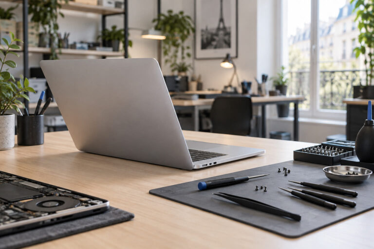 MacBook en diagnostic dans un atelier de réparation informatique
